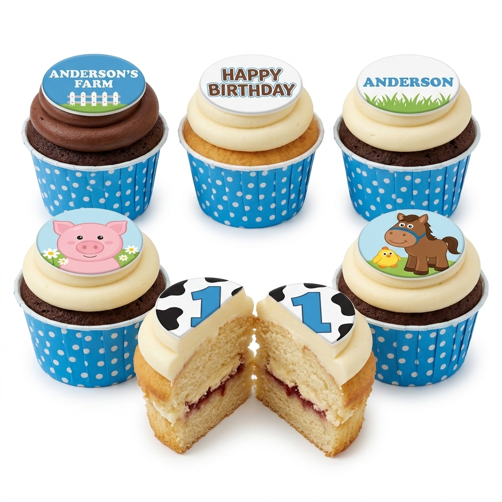 Farm Animal Birthday Cupcakes