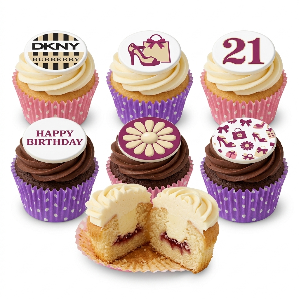 Designer Birthday Cupcakes for Her with Custom Age Topper