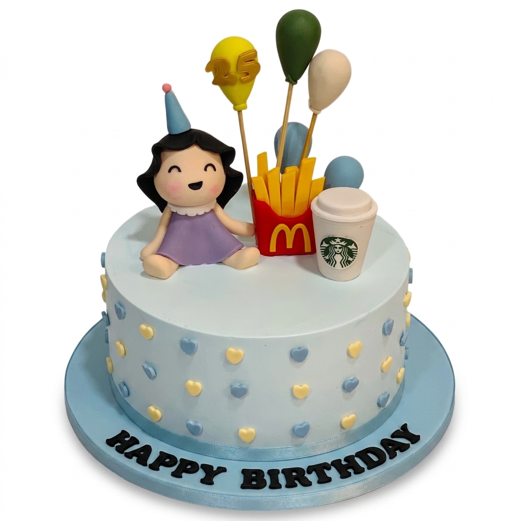 Cute Doll & Treats Birthday Cake for Her