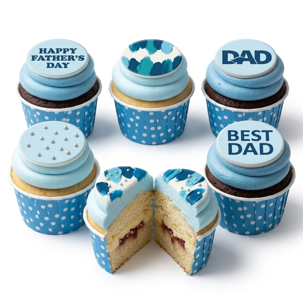 Father's Day Blue & White Design Cupcakes
