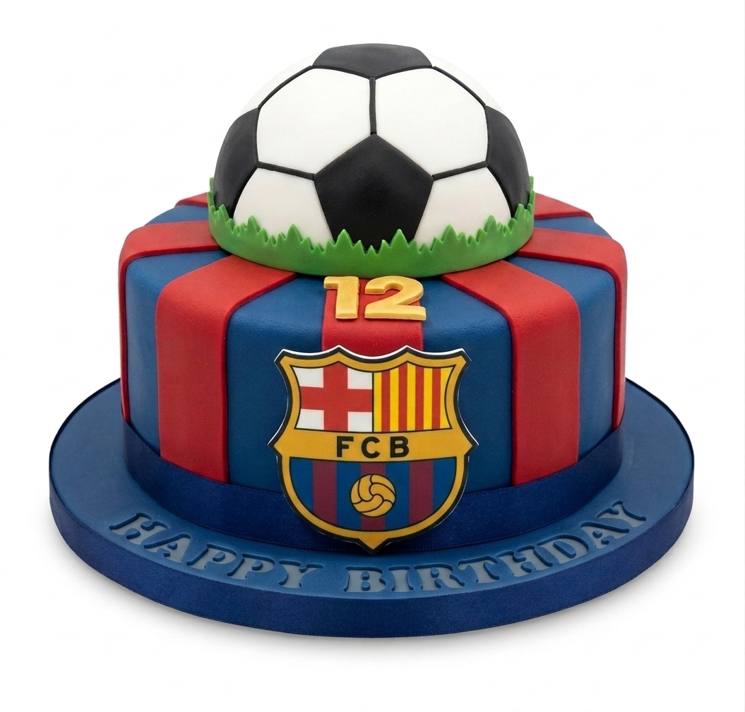 FC Barcelona Football Birthday Cake with Custom Age Topper