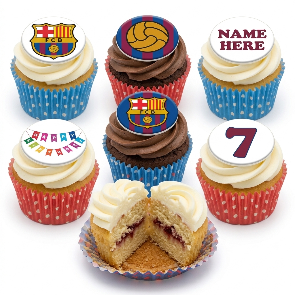 Personalised FC Barcelona Football Birthday Cupcakes