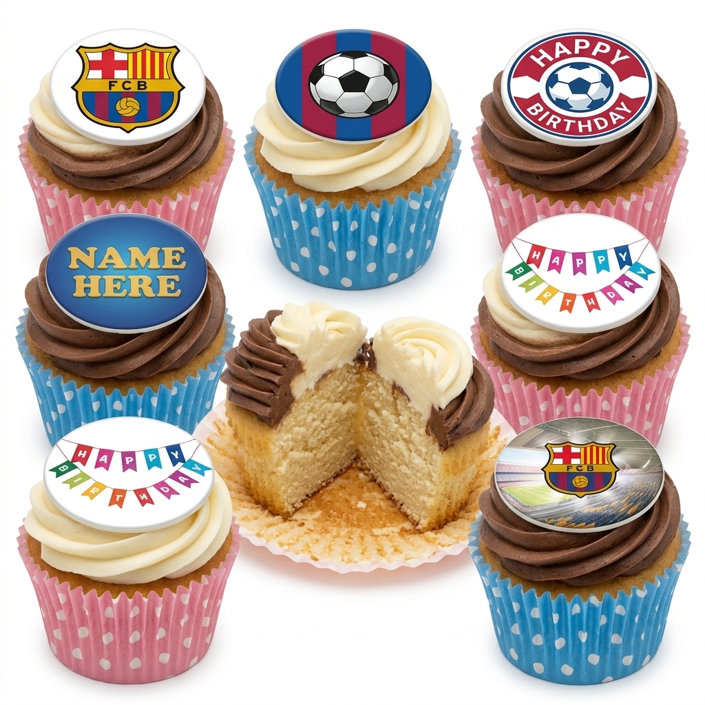 FC Barcelona Football Birthday Cupcakes with Personalised Name