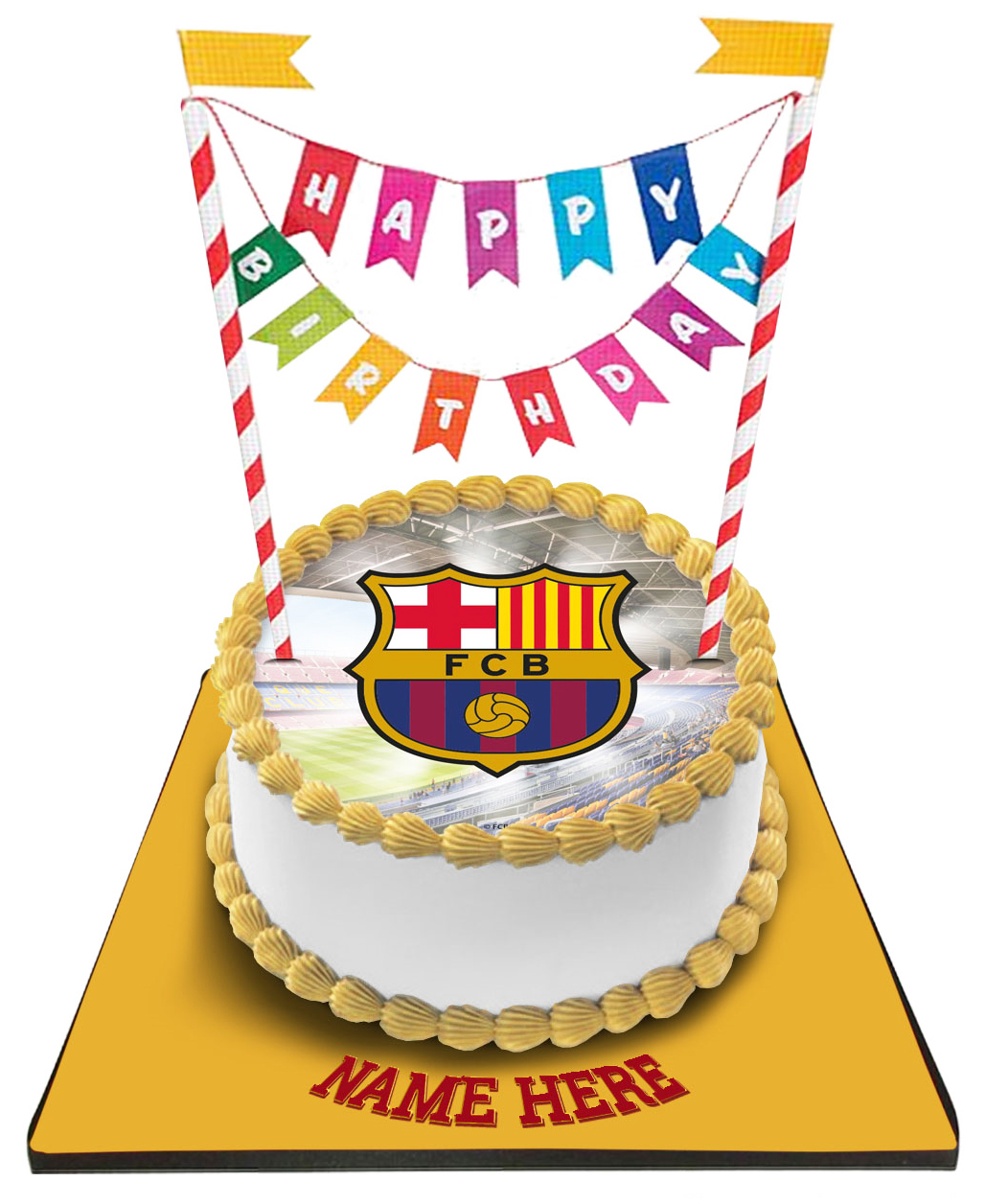 FCB Cake with Happy Birthday Bunting