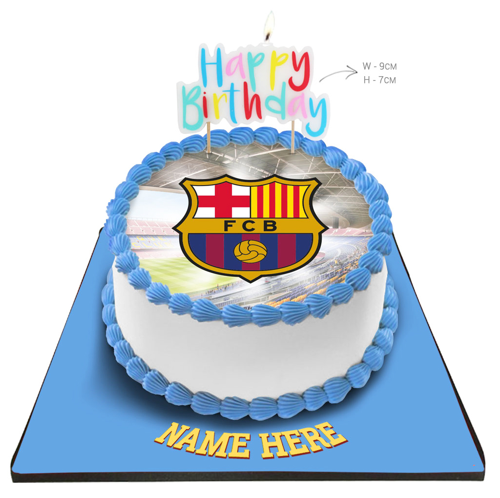 FCB Cake with Happy Birthday Candle