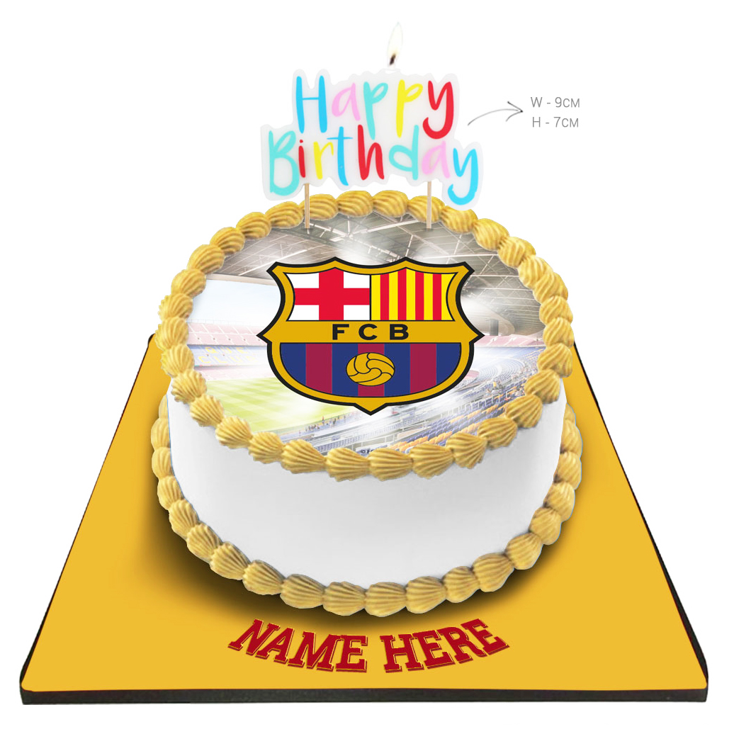 FCB Cake with Happy Birthday Candle