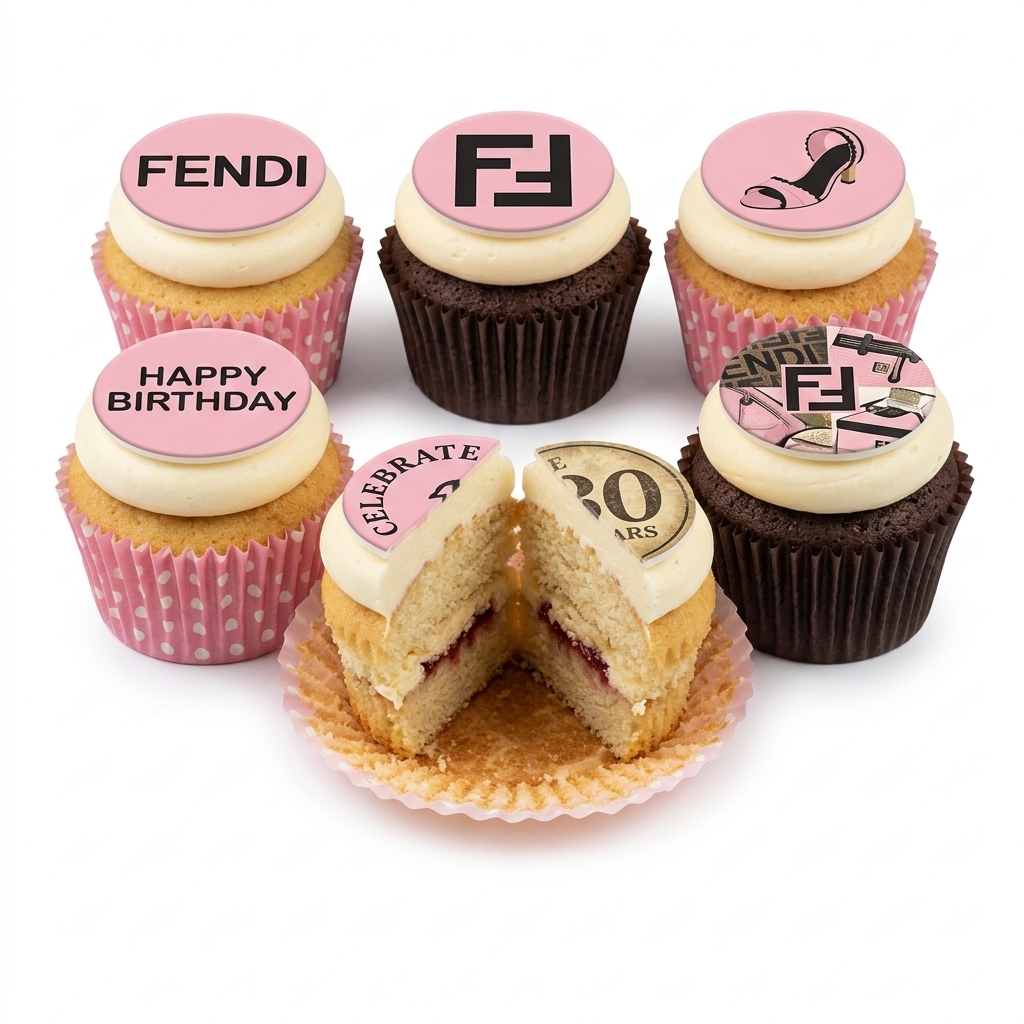 Fendi Birthday Cupcakes for Her with Custom Age Toppers