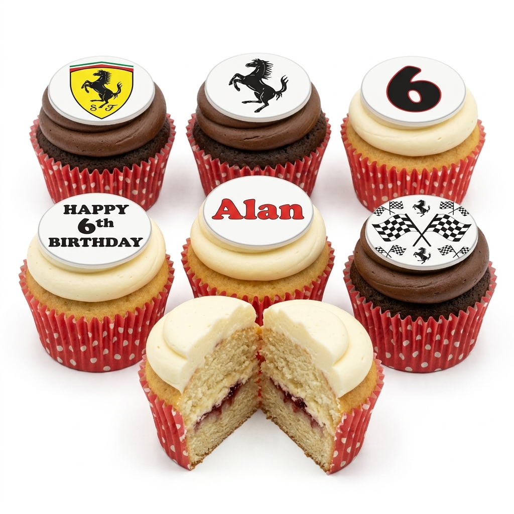 Ferrari Racing Birthday Cupcakes with Custom Age & Name