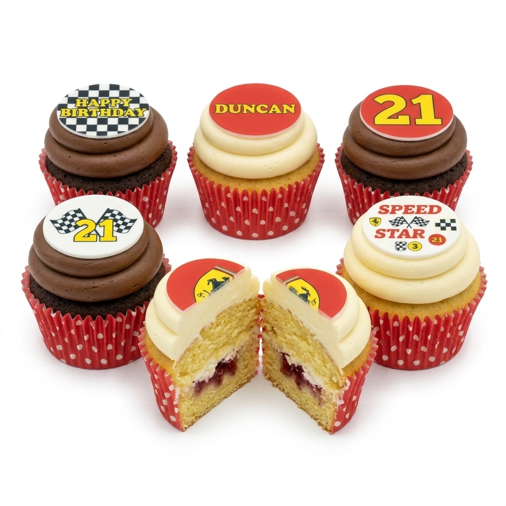 Racing Theme Birthday Cupcakes with Custom Age Topper