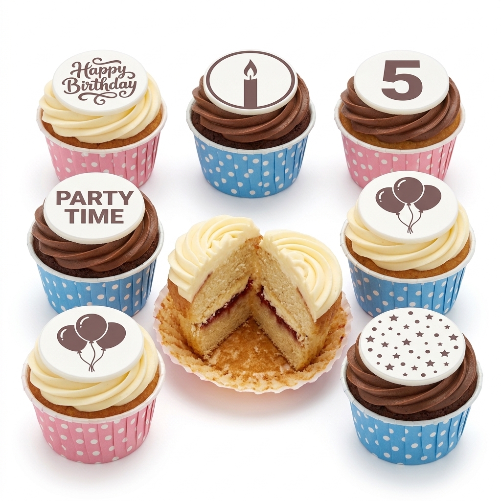 Fun Celebration Birthday Cupcakes with Custom Toppers
