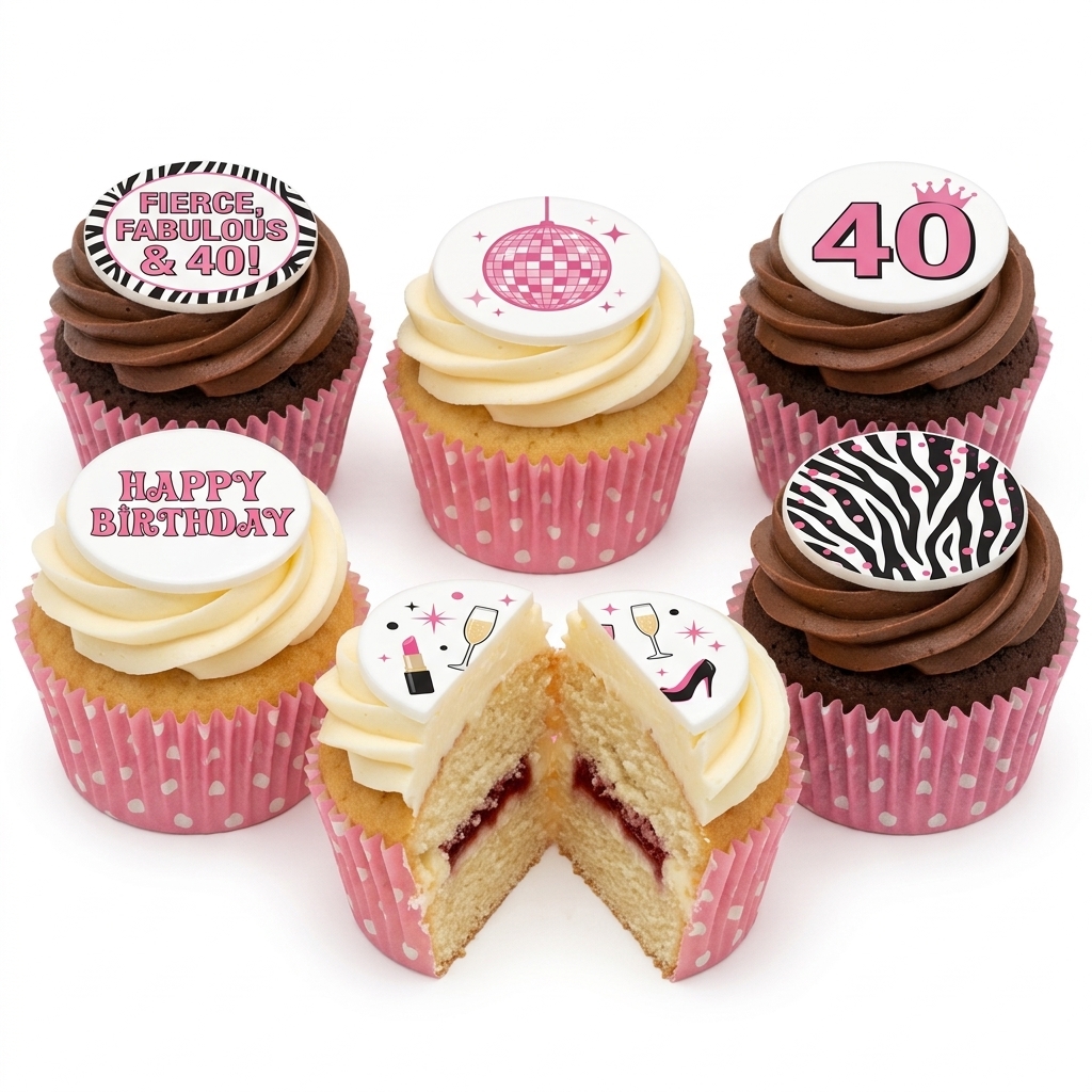 Ladies Glamour Birthday Cupcakes with Custom Age Toppers