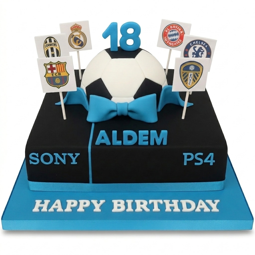 Personalised Football & Gaming Birthday Cake with Custom Age