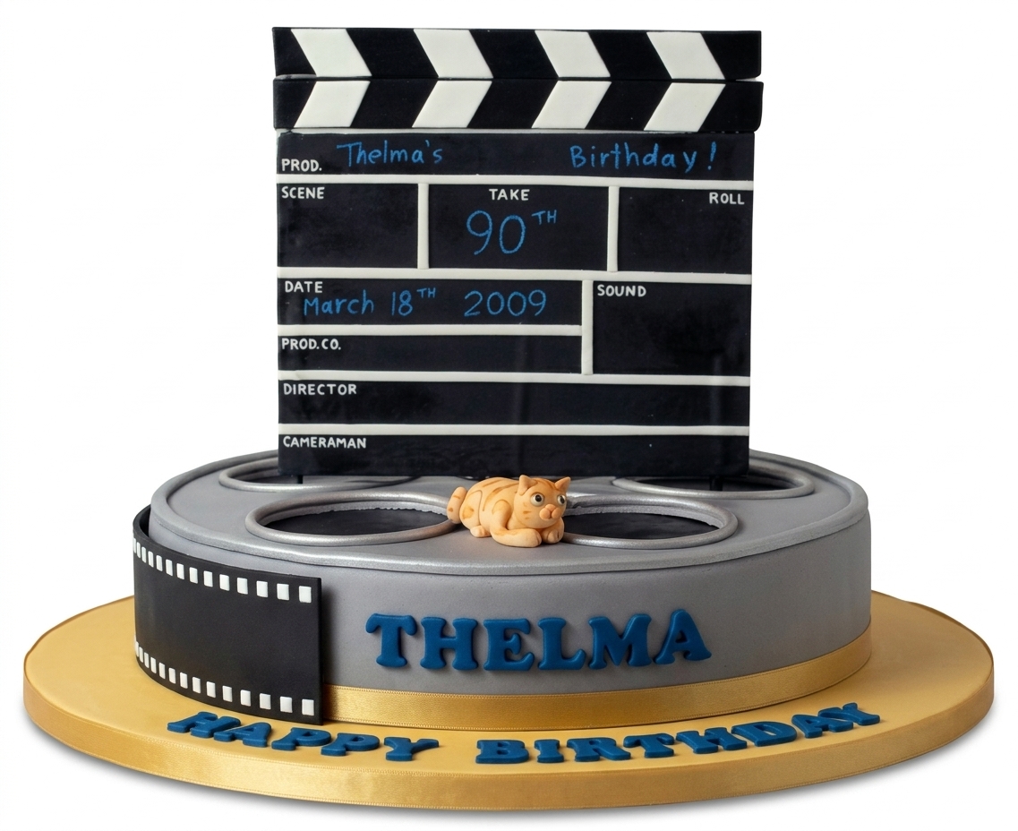 Movie Theme Birthday Cake with Film Reel & Clapperboard