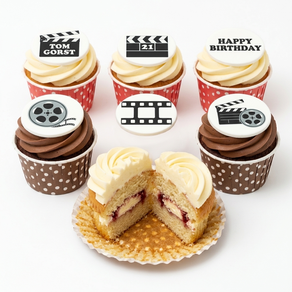 Film Theme Birthday Cupcakes with Custom Toppers