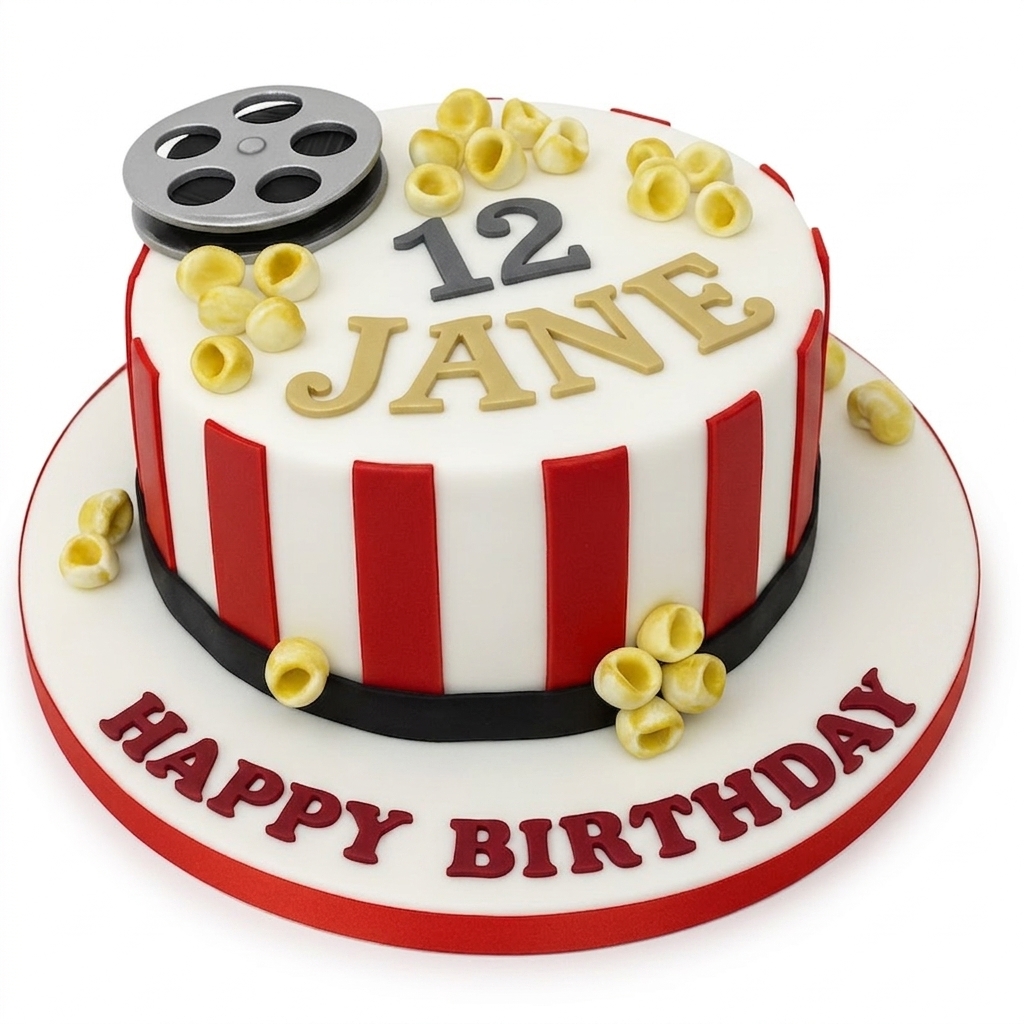Cinema Theme Birthday Cake with Popcorn & Film Reel