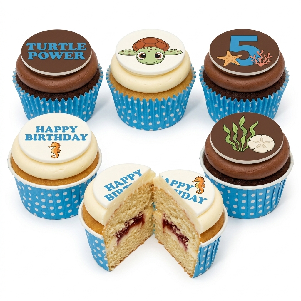 Under The Sea Birthday Cupcakes with Custom Age Topper