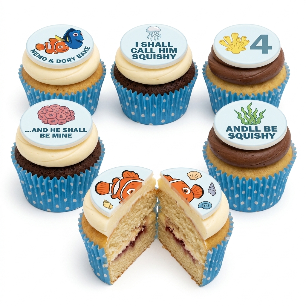 Finding Nemo & Dory Birthday Cupcakes with Custom Age Topper