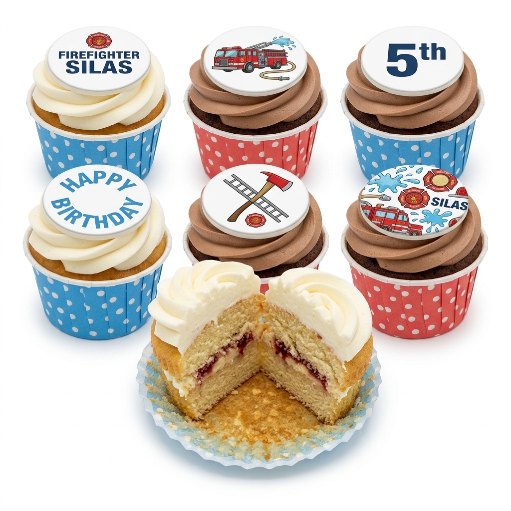 Firefighter Birthday Cupcakes with Custom Age & Name