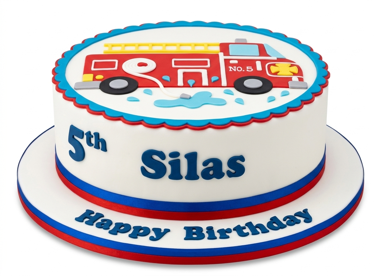 Fire Engine Birthday Cake for Boys with Custom Age