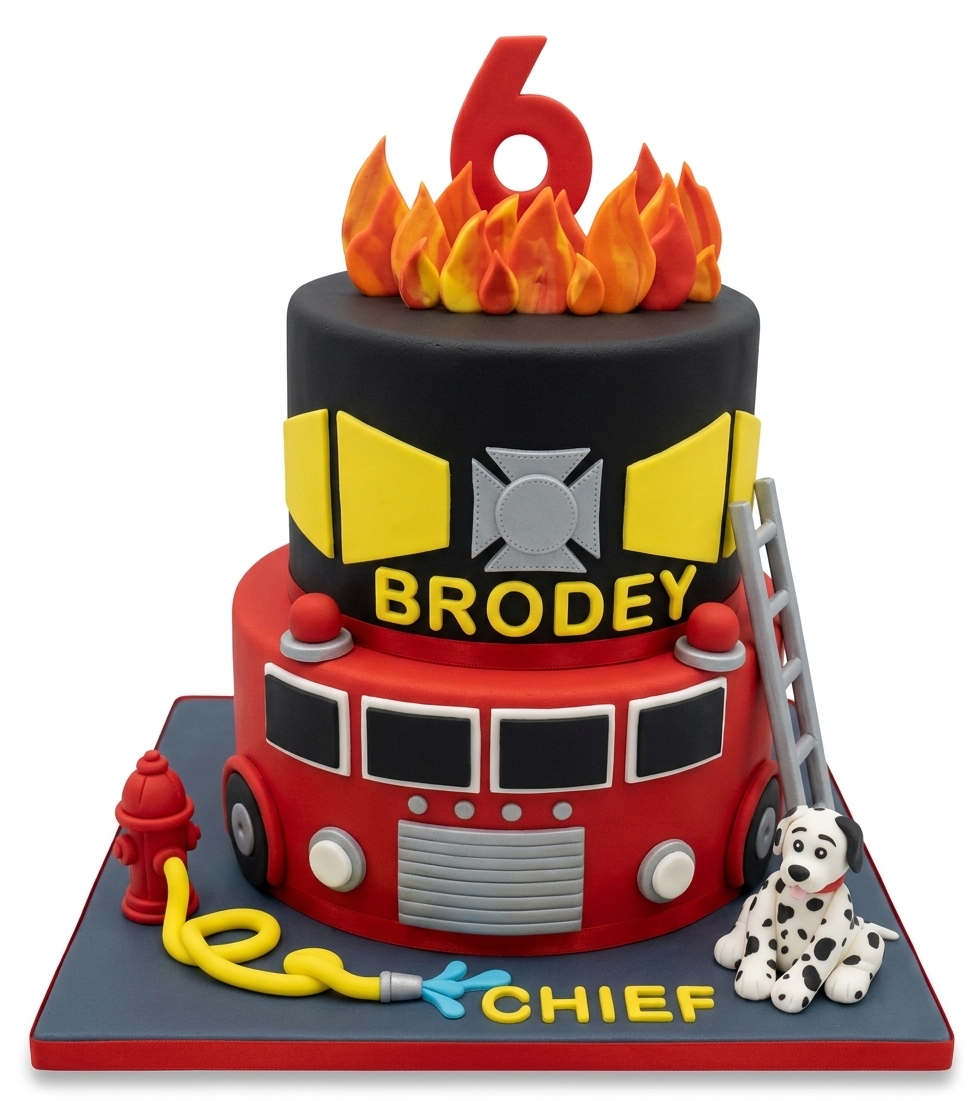 Firefighter Birthday Cake for Kids with Custom Age