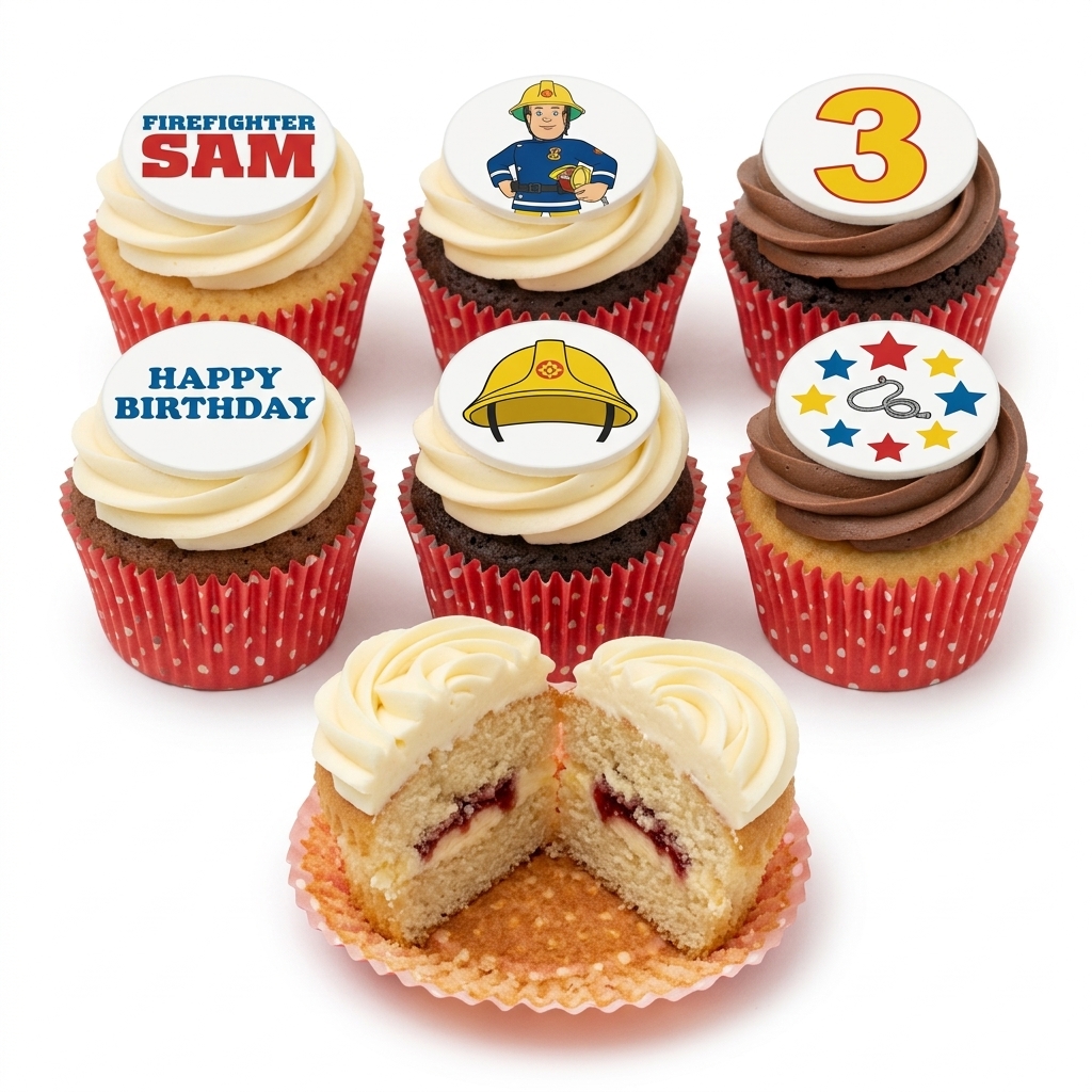 Fireman Sam Birthday Cupcakes with Custom Age Topper