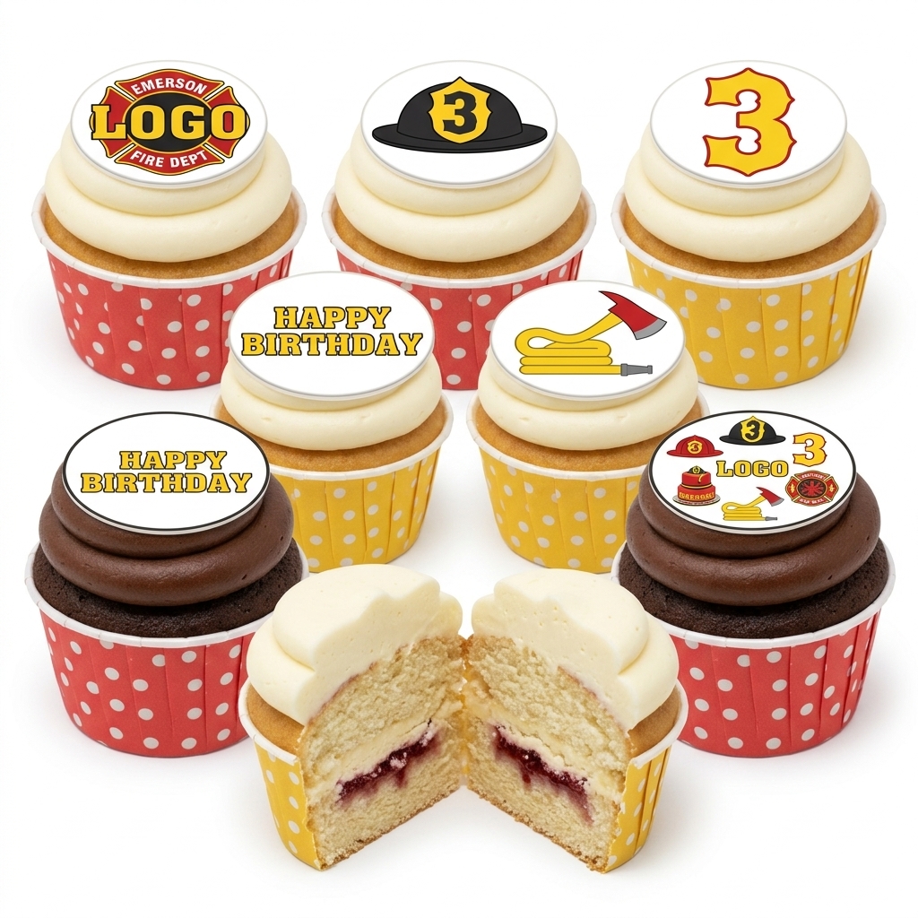 Firefighter Birthday Cupcakes with Custom Age Topper