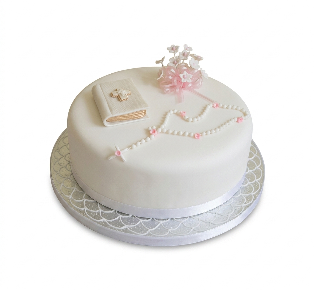 Elegant Christening Cake for Girls with Rosary