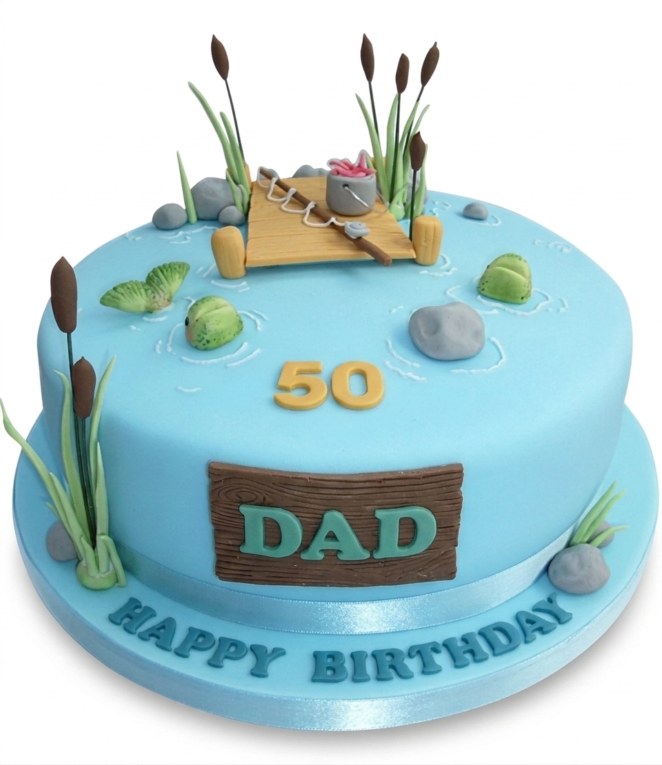 Fishing Theme Birthday Cake for Him with Custom Age