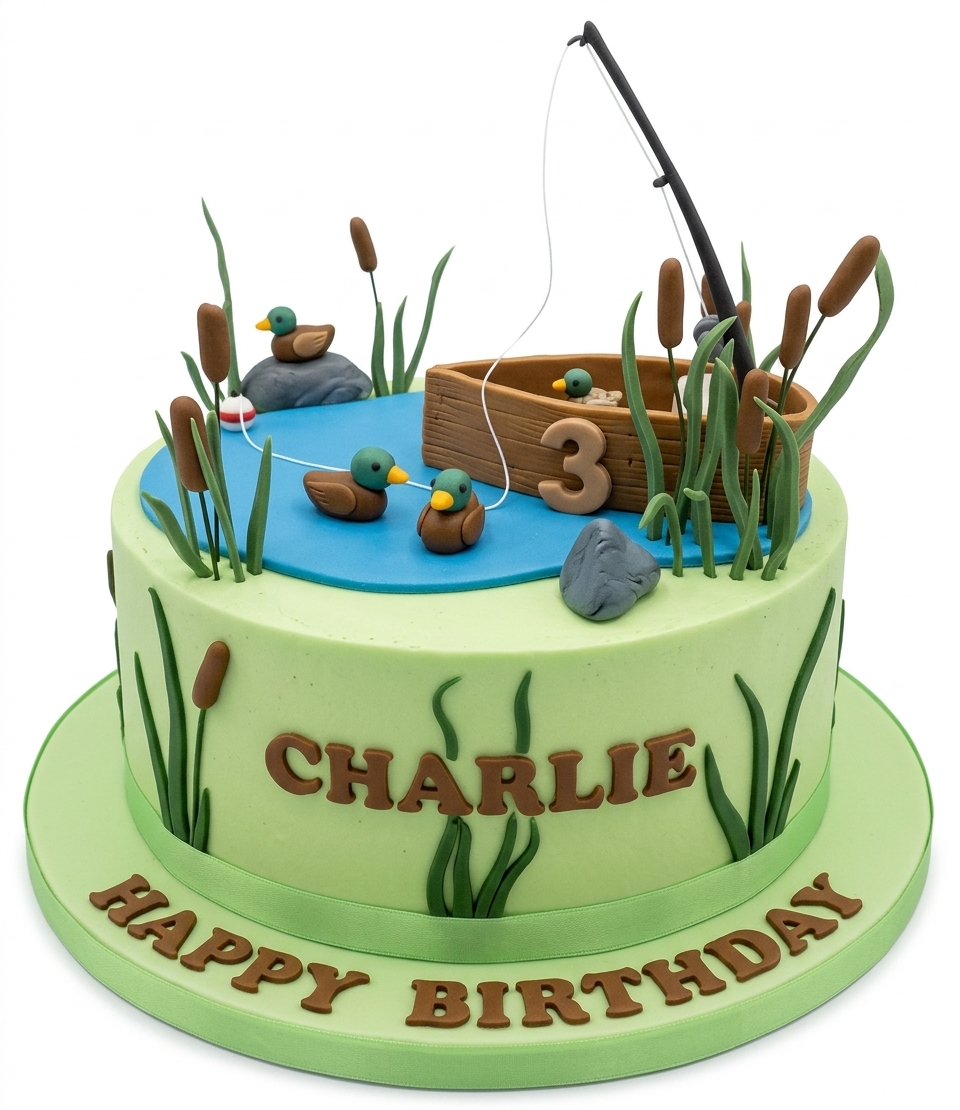 Fishing Pond Birthday Cake with Ducks & Custom Age