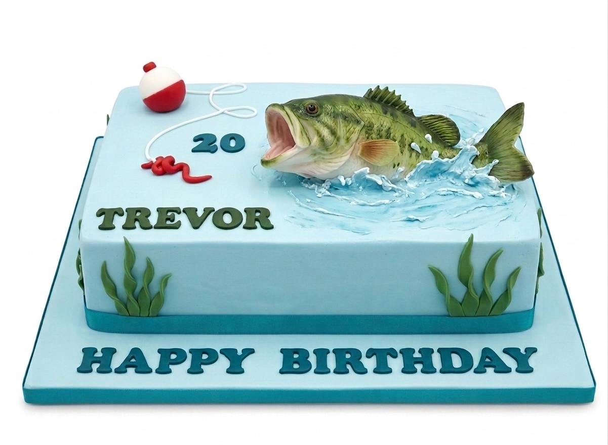 Fishing Theme Birthday Cake with Custom Age