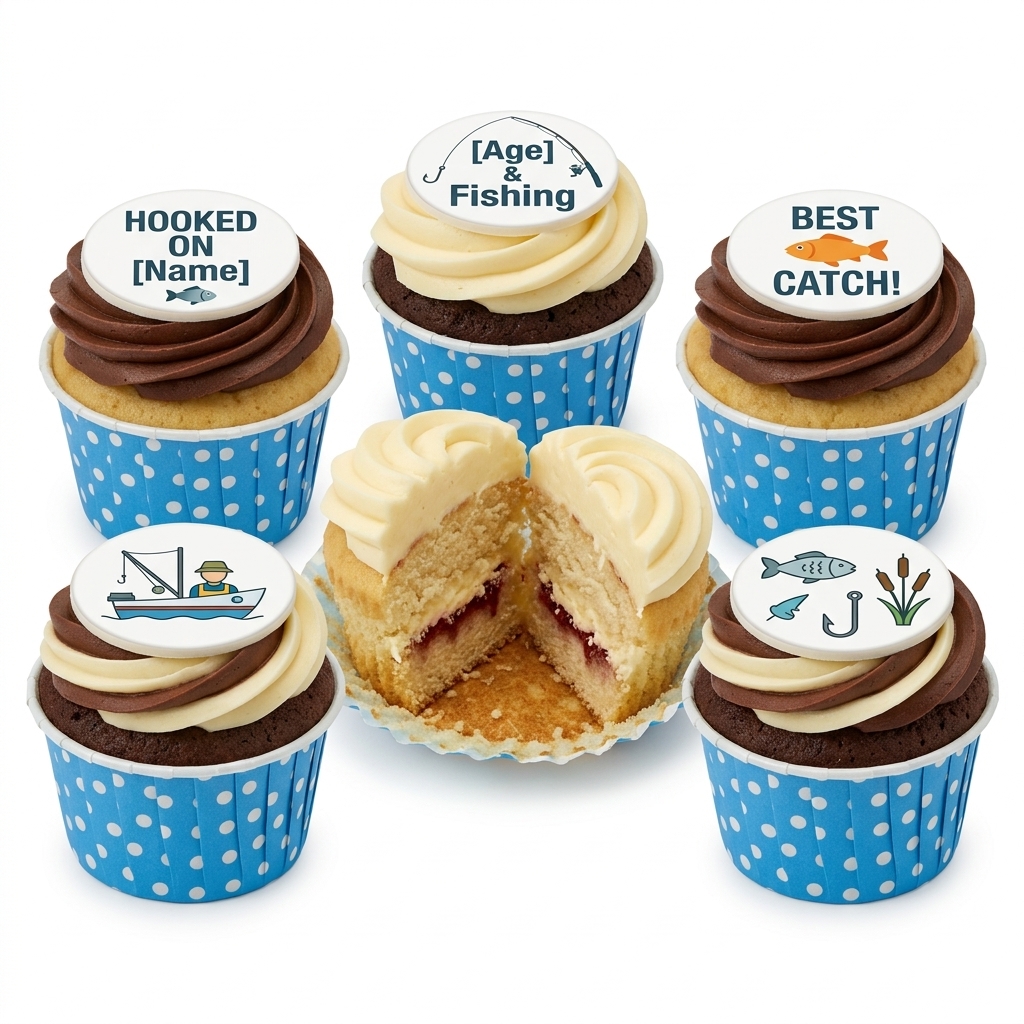 Fishing Theme Birthday Cupcakes with Custom Toppers
