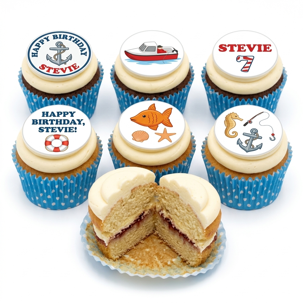 Fishing Theme Birthday Cupcakes with Custom Age Topper