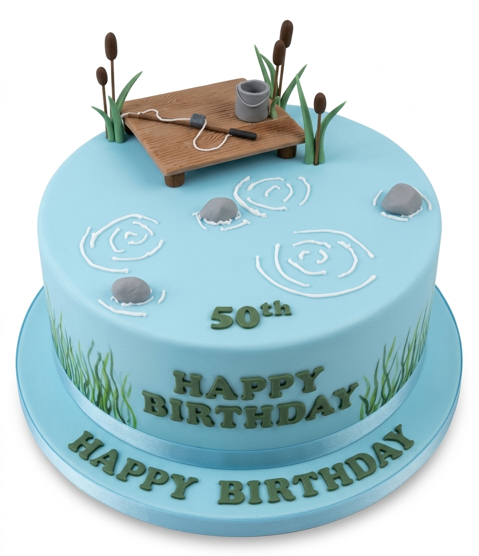 Fishing Theme Birthday Cake with Custom Age