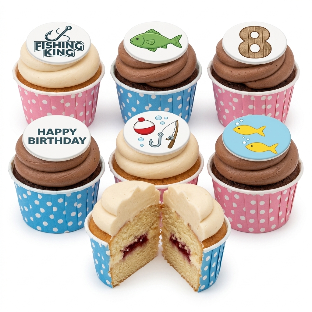Fishing Theme Birthday Cupcakes with Custom Age Topper