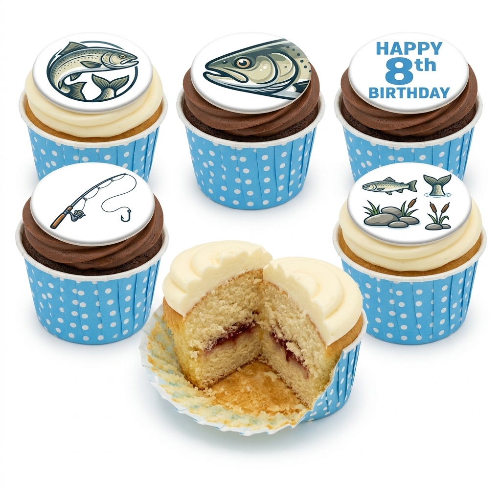 Fishing Birthday Cupcakes with Custom Age Topper