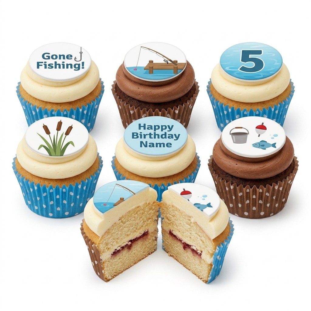 Fishing Theme Birthday Cupcakes with Custom Age Topper