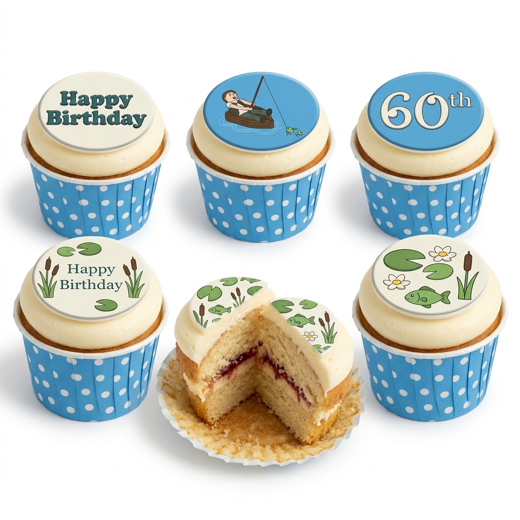 Fishing Theme Birthday Cupcakes with Custom Age Topper