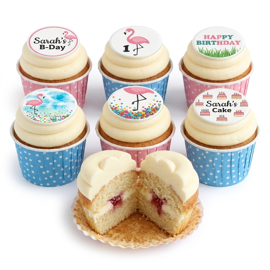 Flamingo Birthday Cupcakes with Custom Toppers