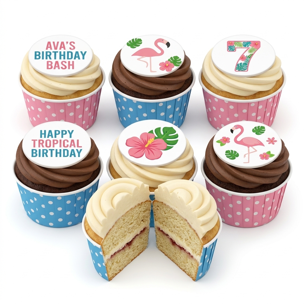 Flamingo Tropical Birthday Cupcakes with Custom Age
