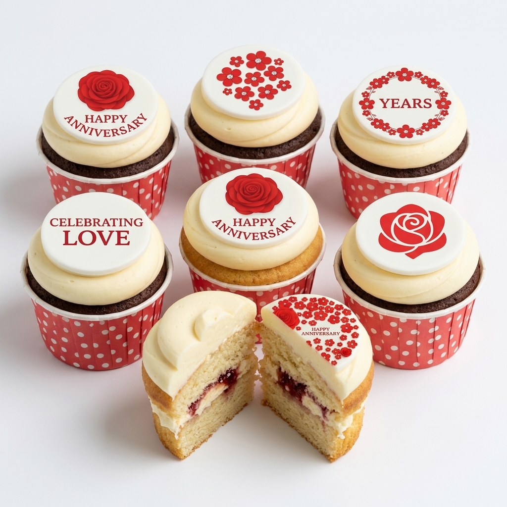 Floral Rose Anniversary Cupcakes