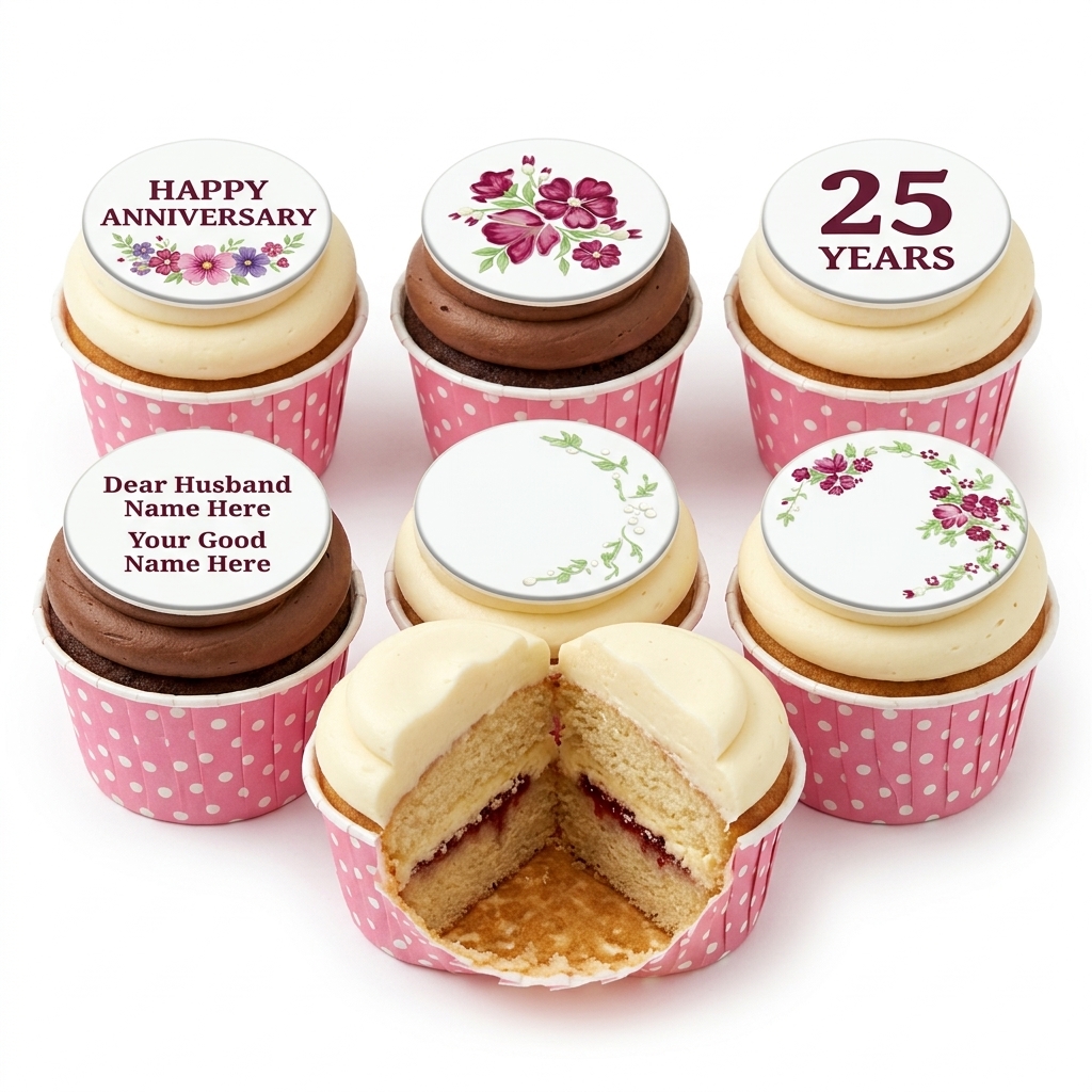 Floral Anniversary Cupcakes with Custom Toppers