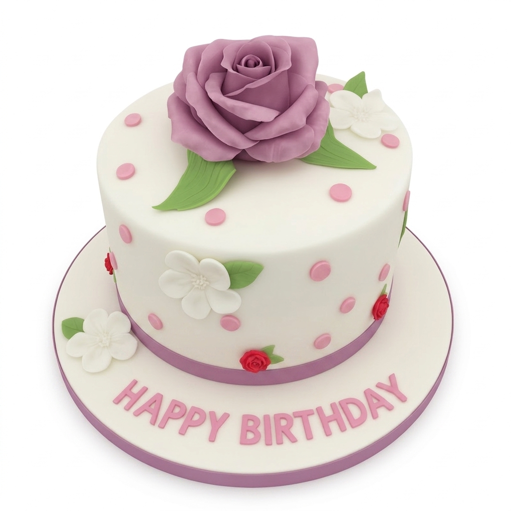 Elegant Floral Birthday Cake with Polka Dots