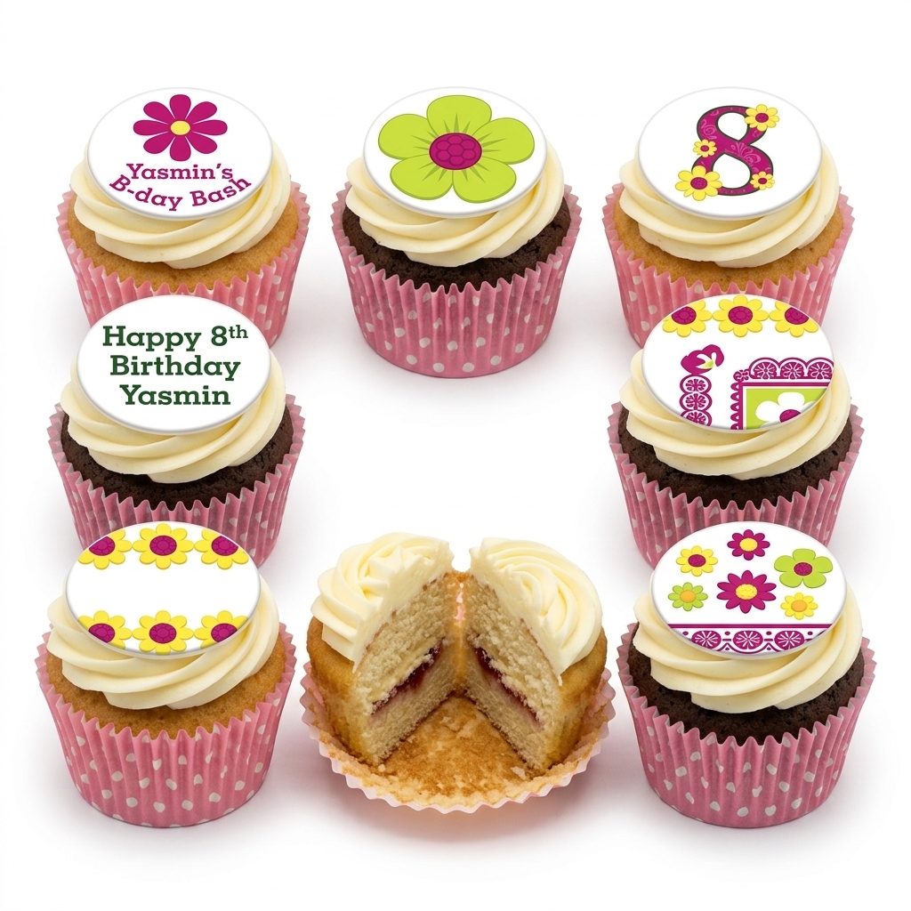 Floral Birthday Cupcakes for Girls with Custom Age Topper