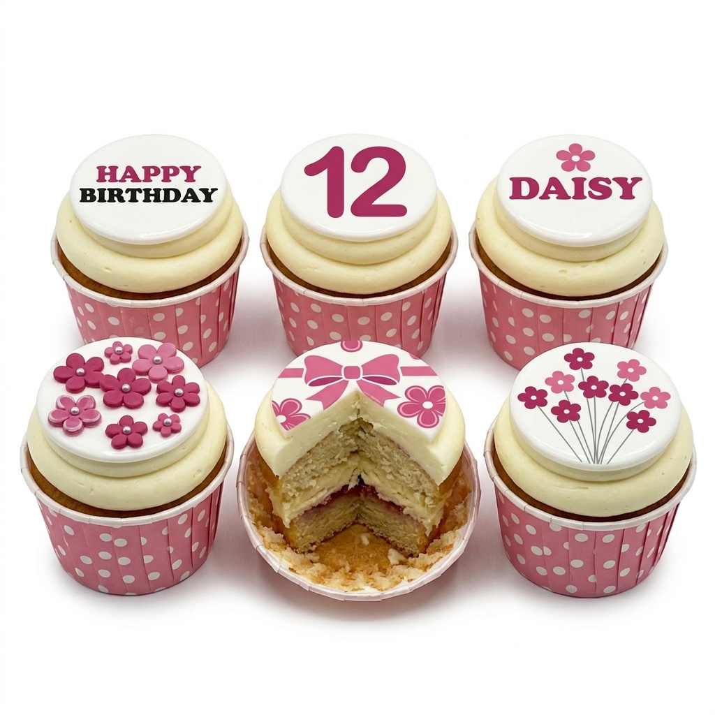 Pink Floral Birthday Cupcakes