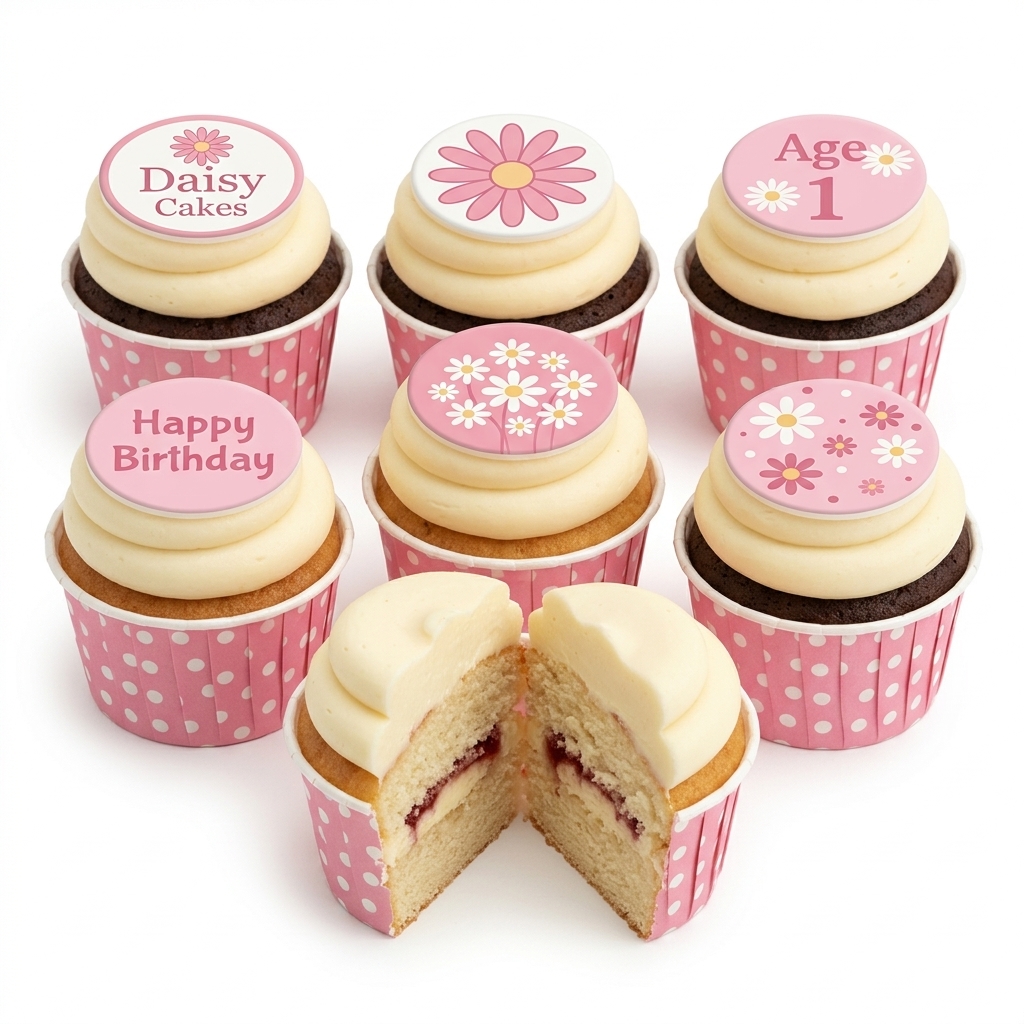 Daisy Birthday Cupcakes with Custom Age Toppers