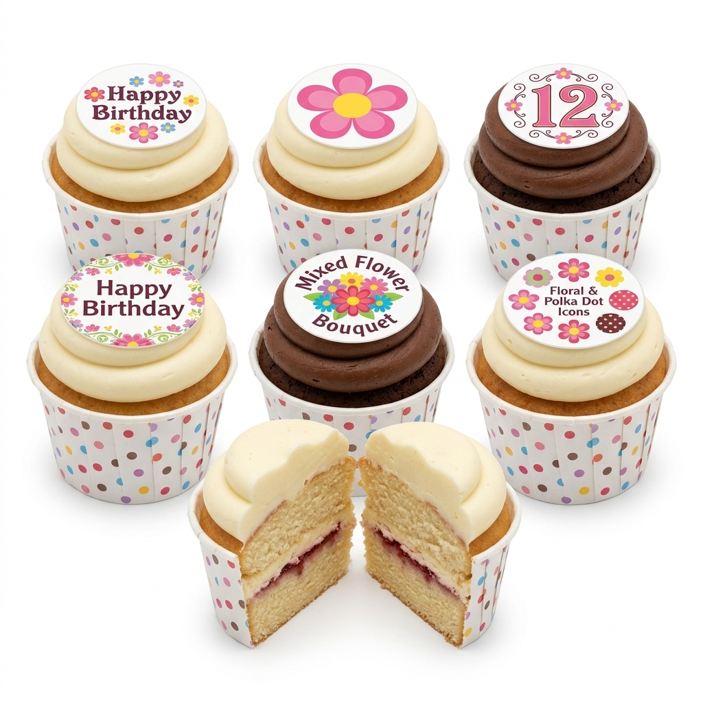 Floral Birthday Cupcakes with Custom Age Topper