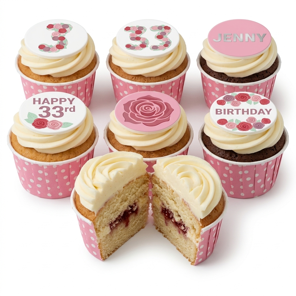 Floral Birthday Cupcakes with Custom Age Toppers