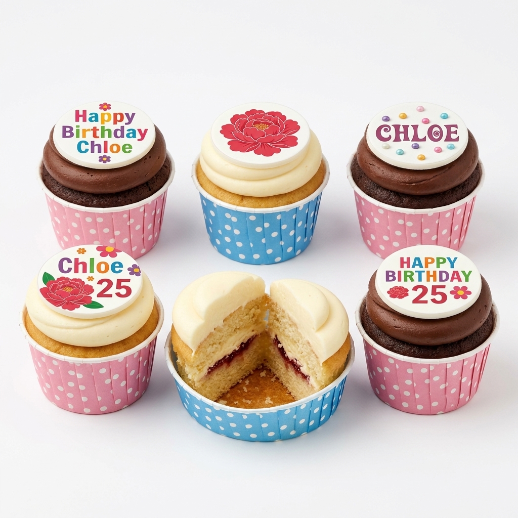 Floral Birthday Cupcakes with Custom Name & Age Toppers
