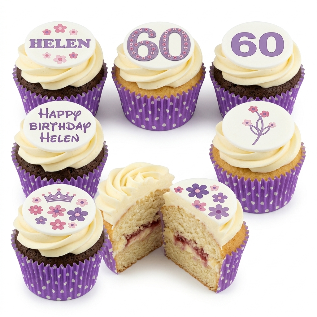 Floral Birthday Cupcakes for Her with Custom Age Toppers
