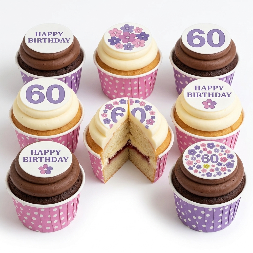 Floral Birthday Cupcakes for Her with Custom Age Topper